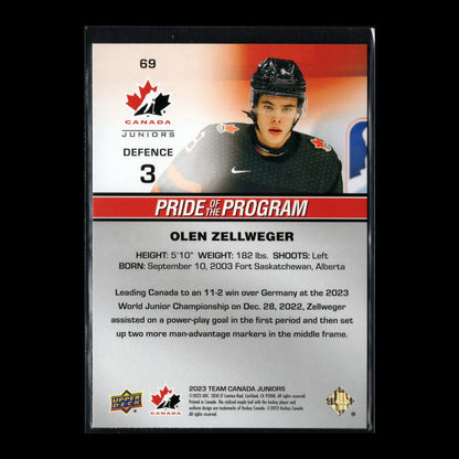 2023 UD Team Canada Juniors OLEN ZELLWEGER #69 Pride of the program Rose Gold