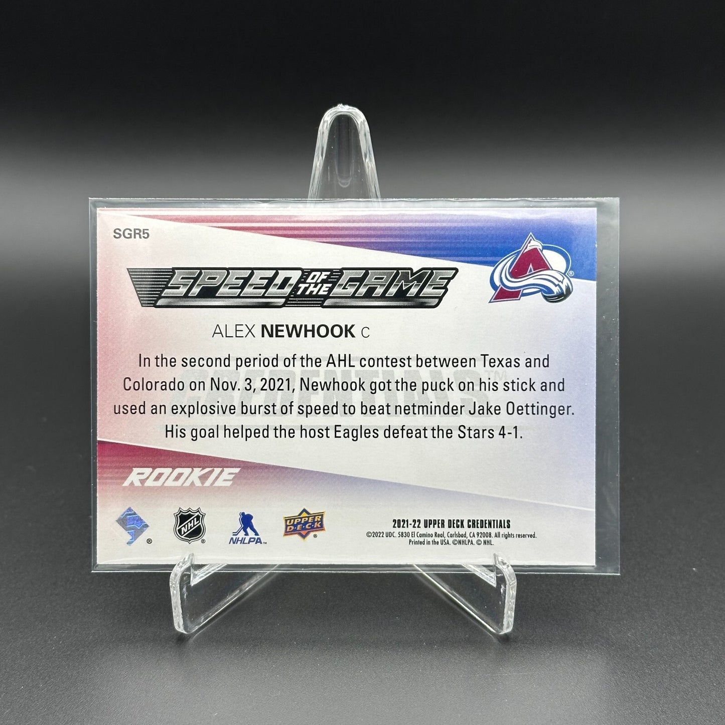 2021-22 UD Credentials ALEX NEWHOOK #SGR5 Speed of the Game RC