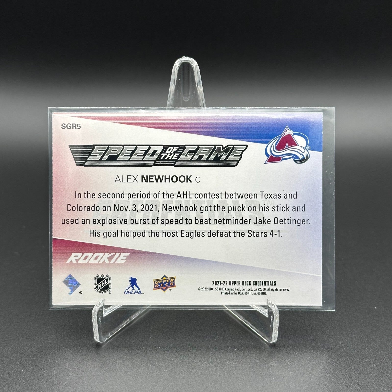 2021-22 UD Credentials ALEX NEWHOOK #SGR5 Speed of the Game RC