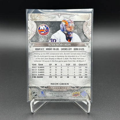2024-25 UD Artifacts ILYA SOROKIN #116 Neon Green - New York Islanders