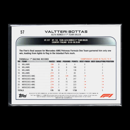 2022 Topps Chrome F1 Formula 1 VALTTERI BOTTAS #57 - Alfa Romeo