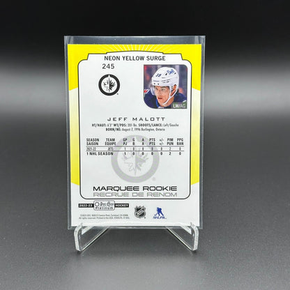 2022-23 O-Pee-Chee Platinum JEFF MALOTT #245 Neon Yellow Surge RC Winnipeg Jets
