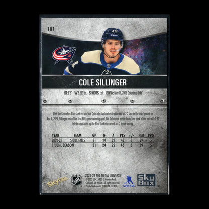 2021-22 SkyBox Metal Universe COLE SILLINGER #161 Rookie RC - Blue Jackets