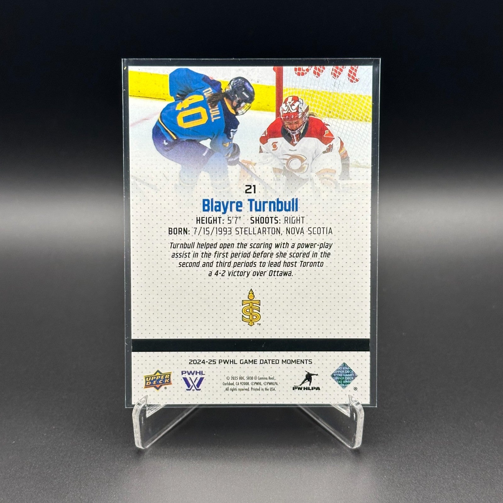 2024-25 UD PWHL Game Dated Moments BLAYRE TURNBULL #21 ONLINE EXCUSIVE!
