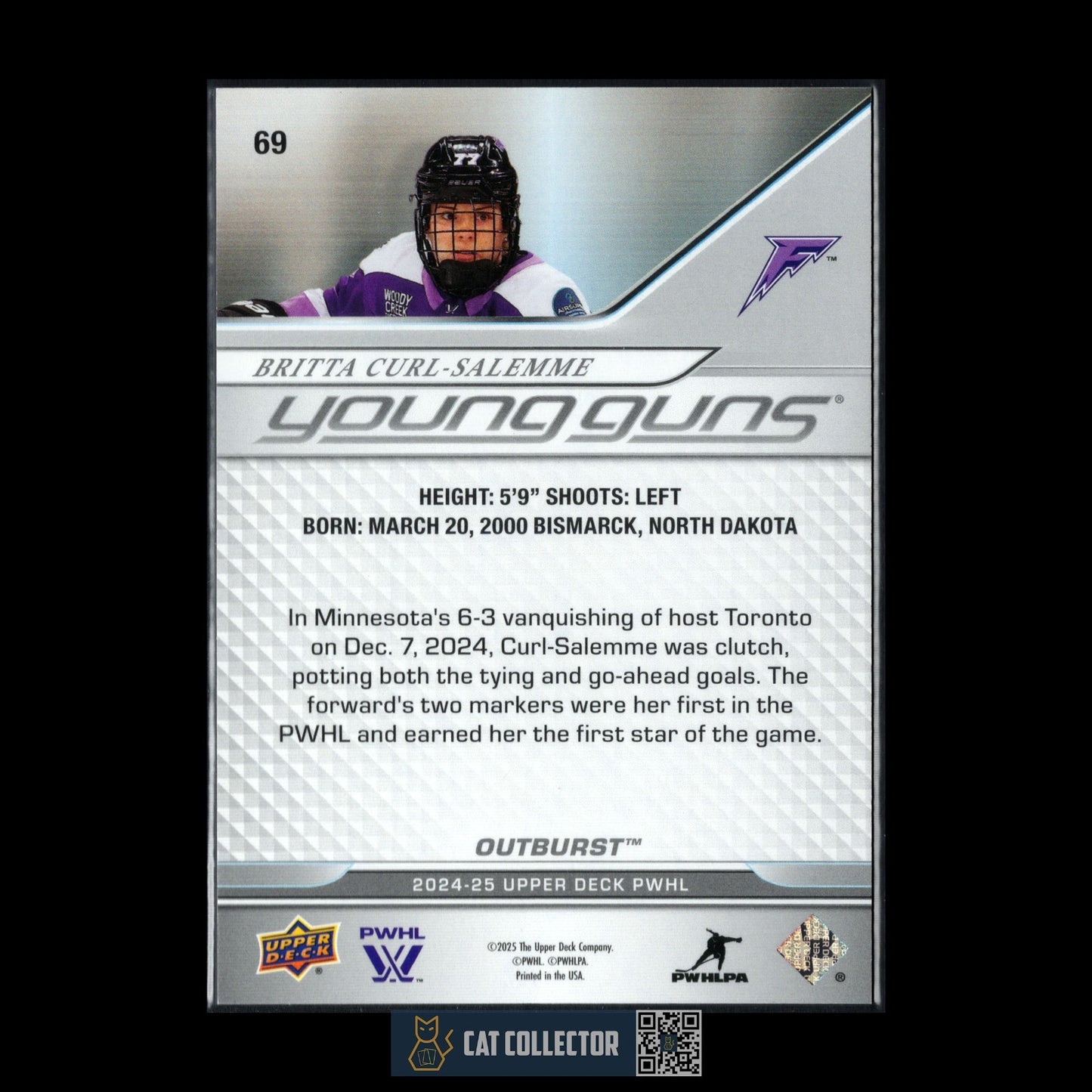 2024-25 UD PWHL BRITTA CURL-SALEMME #69 Young Guns Outburst RC