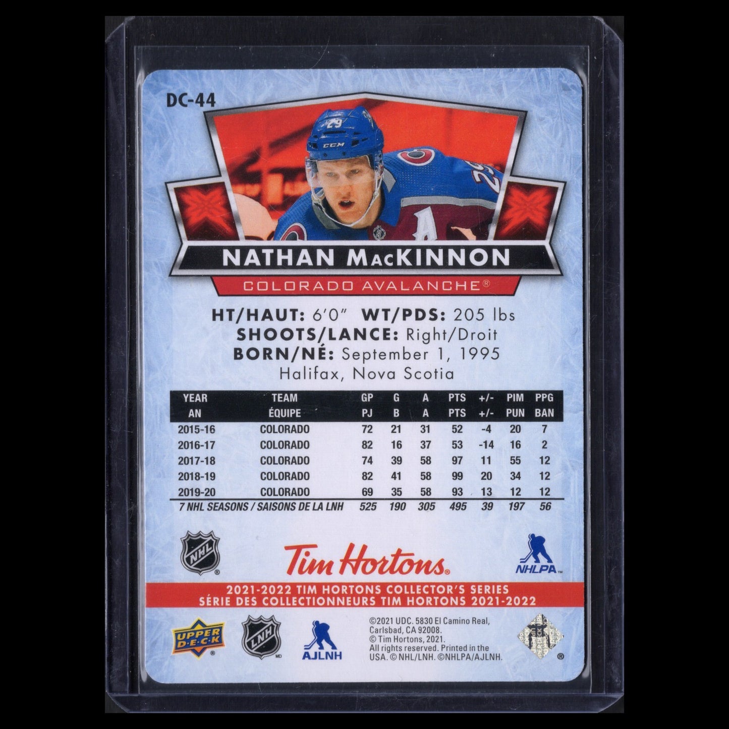 2021-22 UD Tim Hortons NATHAN MacKINNON #DC-44 Red Die-Cut - Colorado Avalanche