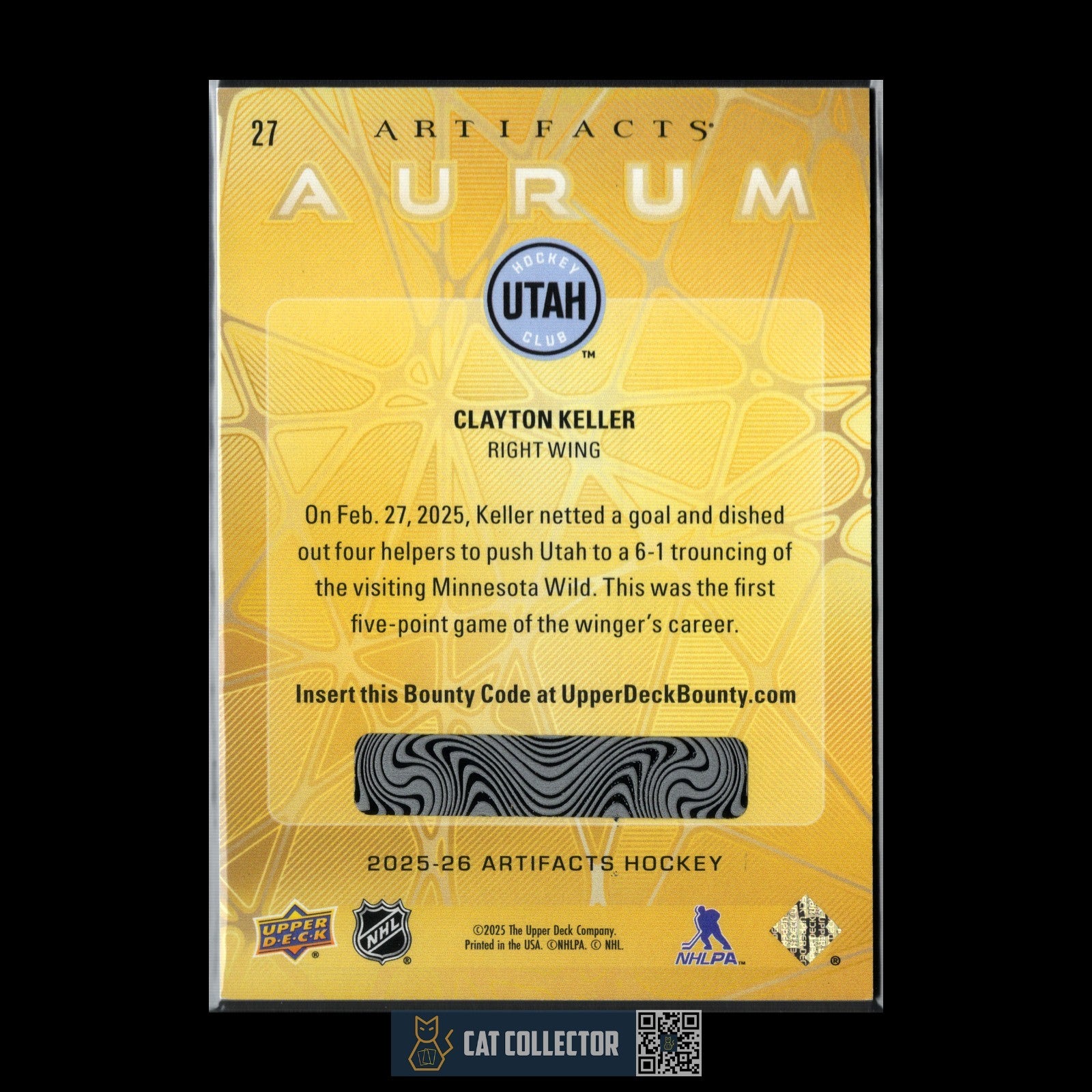2025-26 UD Artifacts CLAYTON KELLER #27 Aurum Bounty - Unscratched
