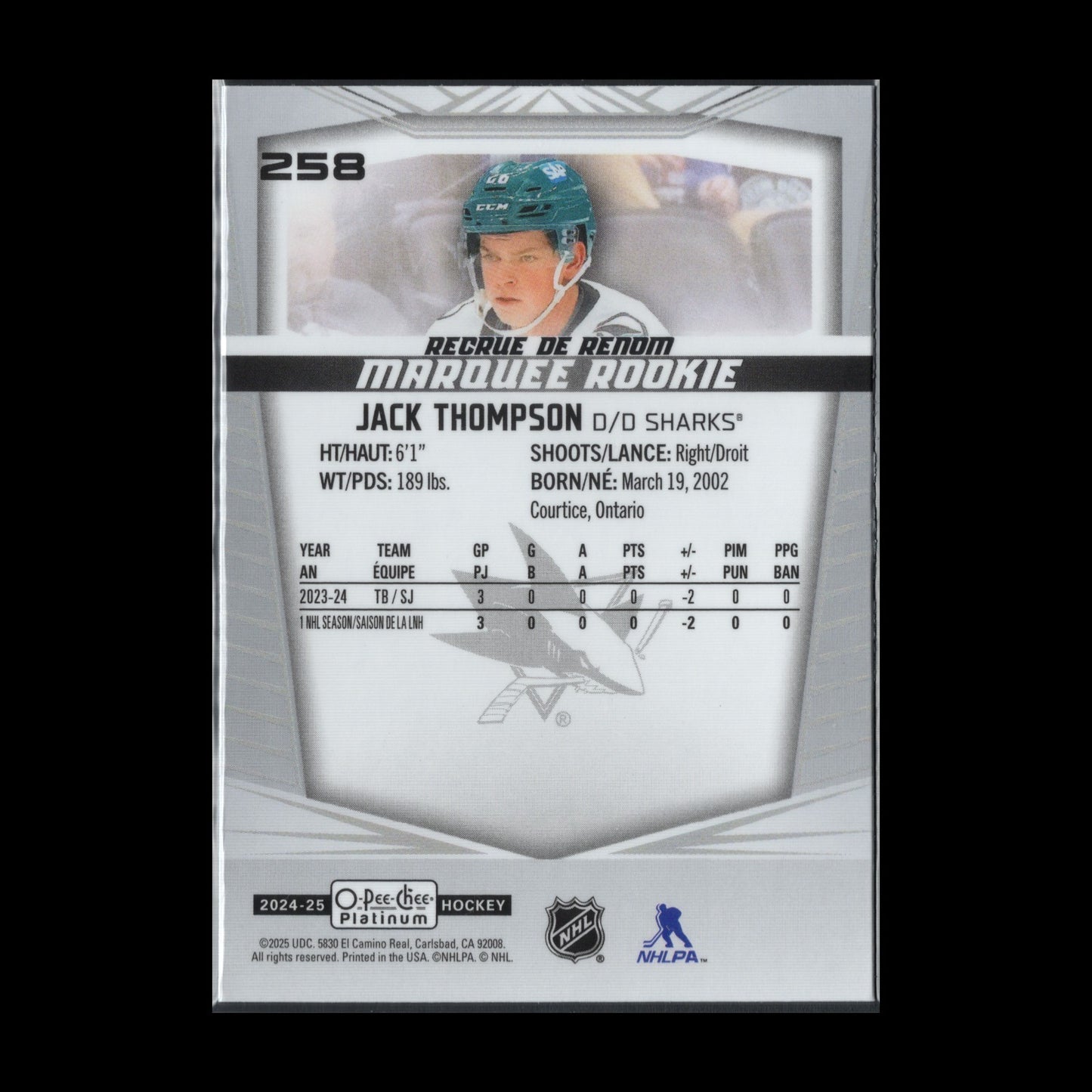 2024-25 O-Pee-Chee Platinum JACK THOMPSON #258 Marquee Rookie RC
