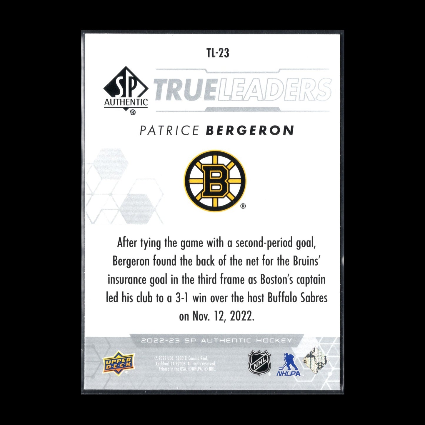 2022-23 Upper Deck SP Authentic PATRICE BERGERON #TL-23 True Leaders