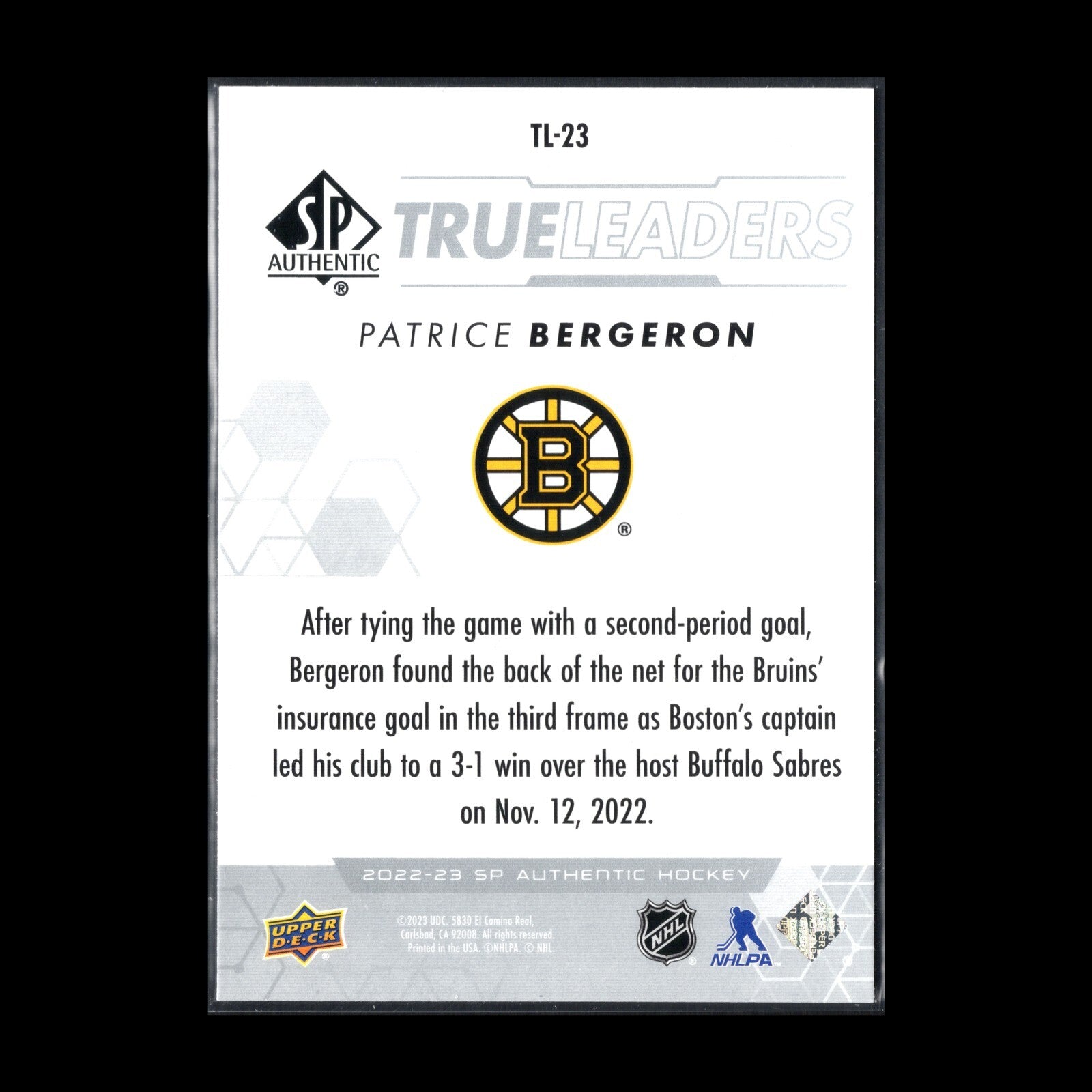 2022-23 Upper Deck SP Authentic PATRICE BERGERON #TL-23 True Leaders