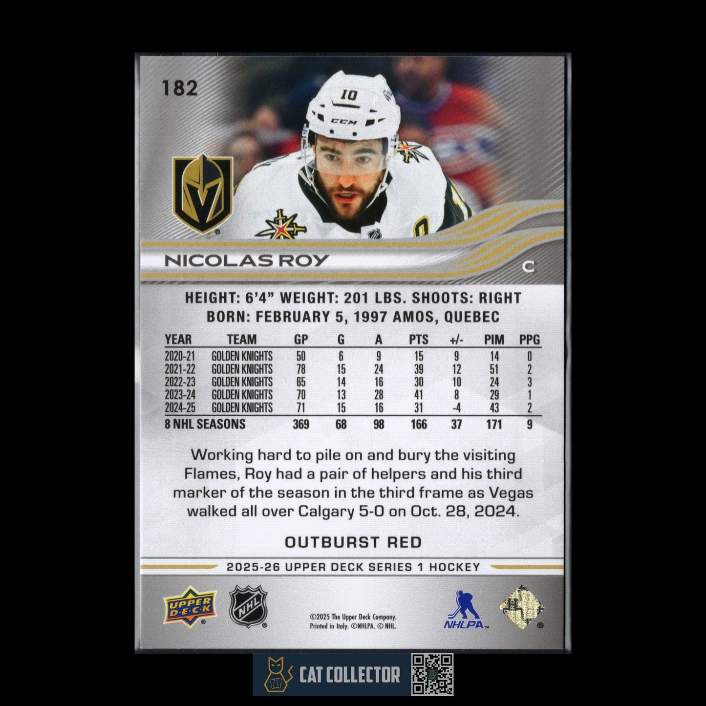 2025-26 UD Series 1 NICOLAS ROY #182 Outburst Red /25