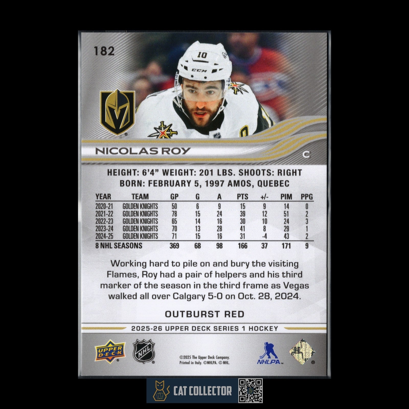 2025-26 UD Series 1 NICOLAS ROY #182 Outburst Red /25