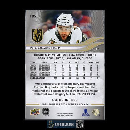 2025-26 UD Series 1 NICOLAS ROY #182 Outburst Red /25