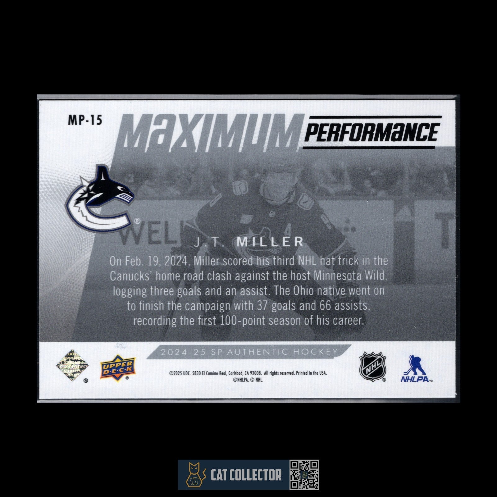 2024-25 UD SP Authentic J.T. MILLER #MP-15 Maximum performance