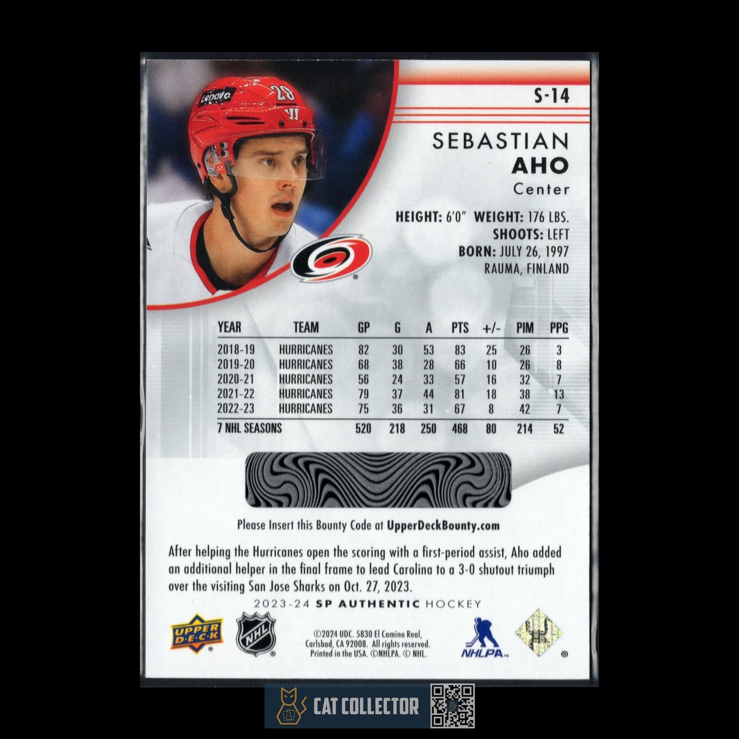 2023-24 UD SP Authentic SEBASTIAN AHO #S-14 Spectrum FX Bounty