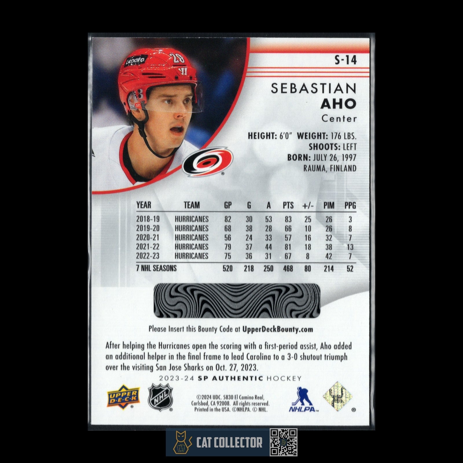 2023-24 UD SP Authentic SEBASTIAN AHO #S-14 Spectrum FX Bounty