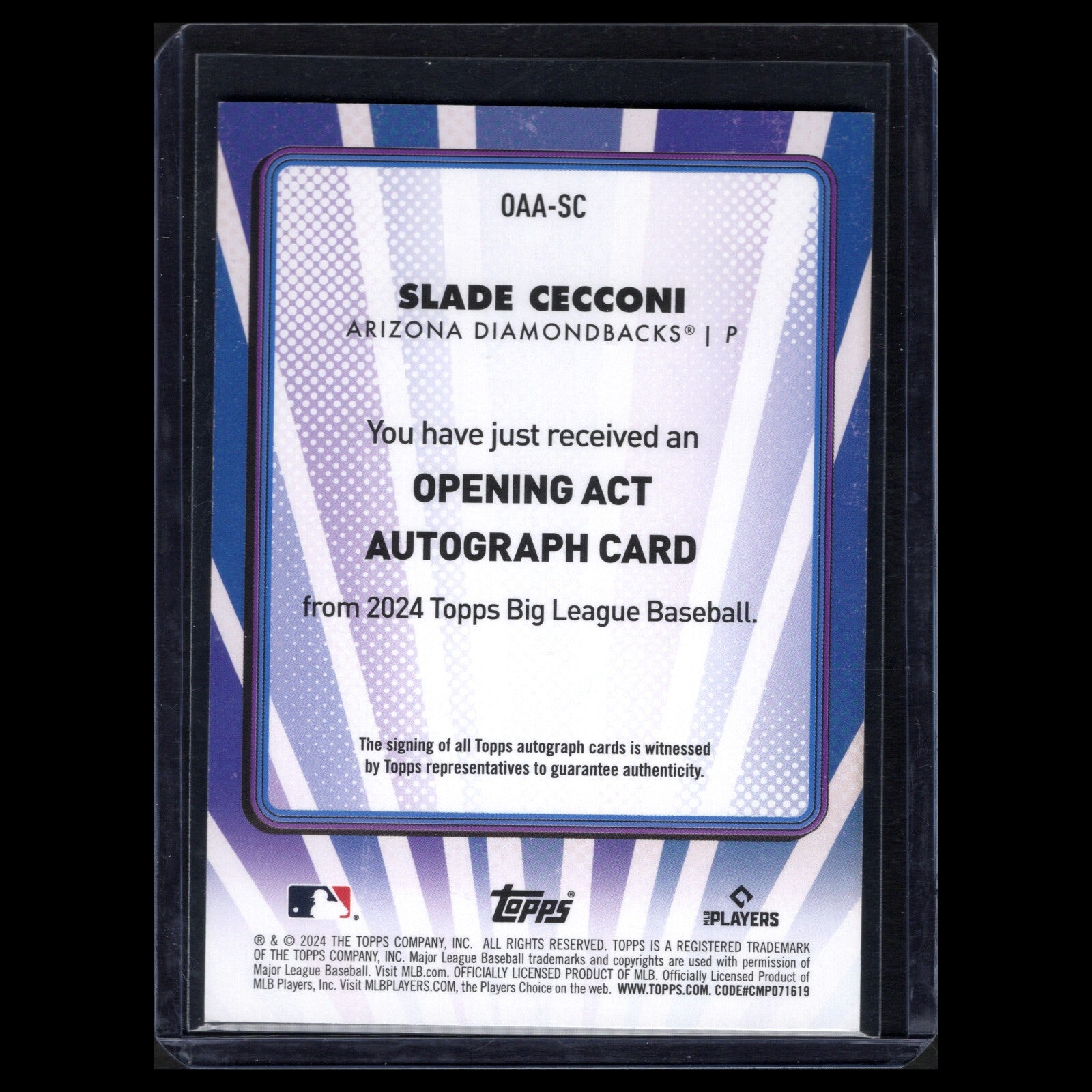 2024 Topps Big League SLADE CECCONI #OAA-SC Rookie Opening Act Autograph