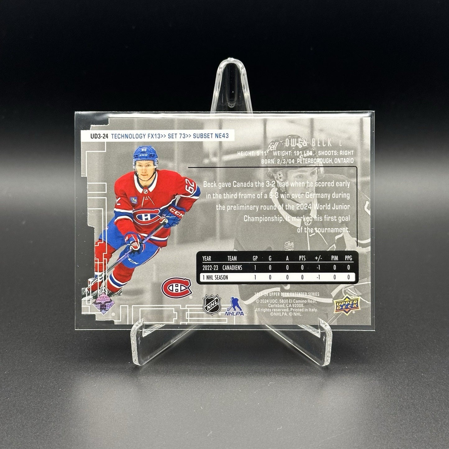 2023-24 UD Extended Series OWEN BECK #UD3-24 Die-cut 1998-99 UD3 Rookie RC