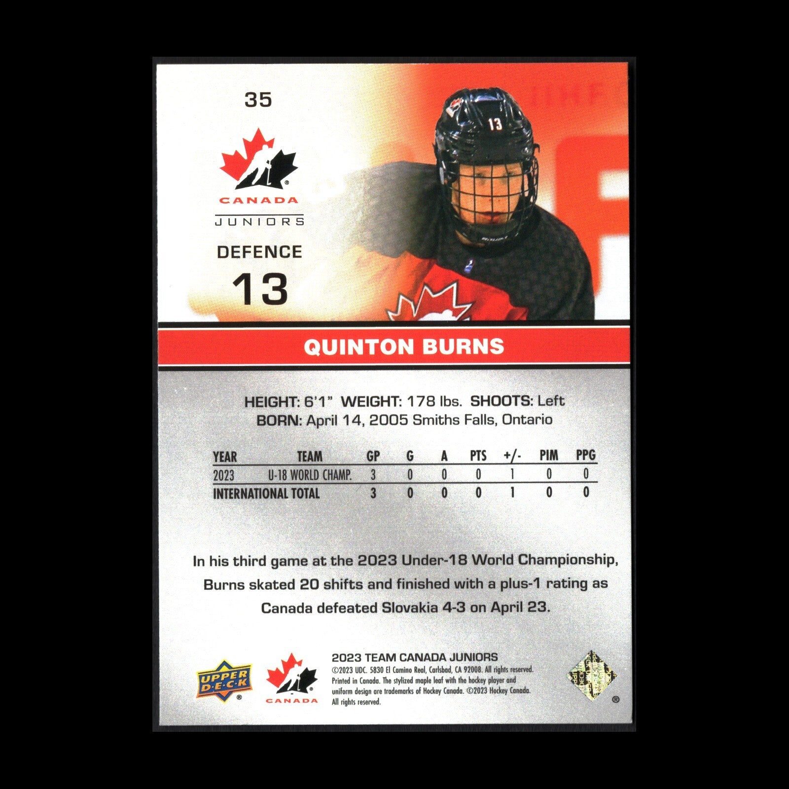2023 Upper Deck Team Canada Juniors QUINTON BURNS #35
