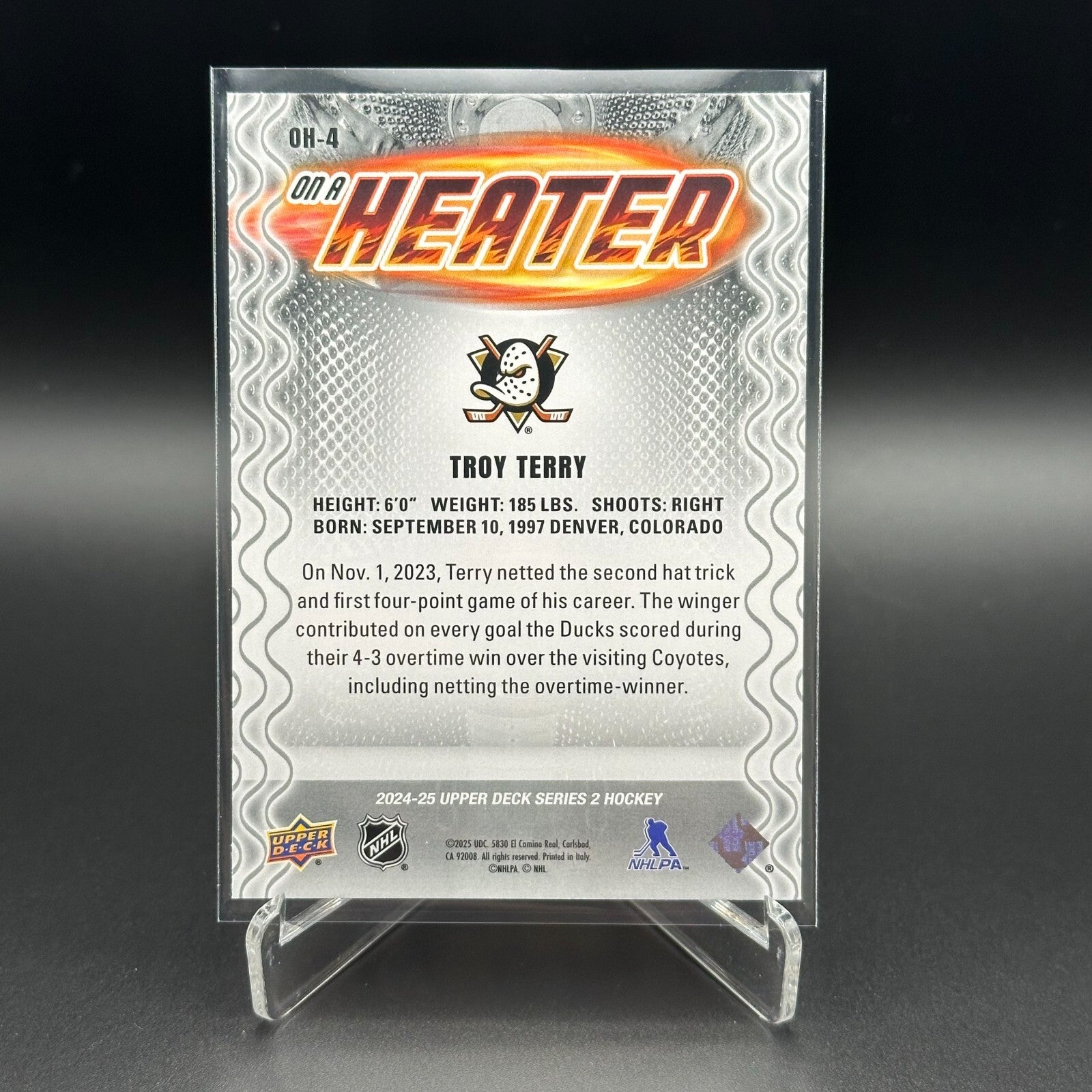 2024-25 UD Series 2 TROY TERRY #OH-4 On A Heater - Anaheim Ducks