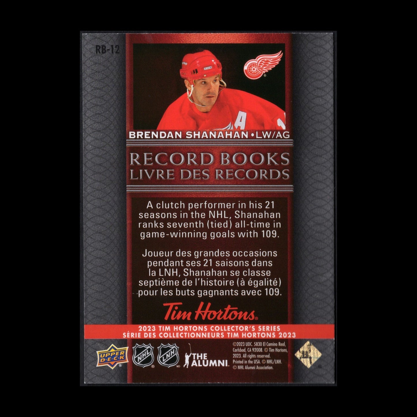 2023 UD Tim Hortons BRENDAN SHANAHAN #RB-12 Record Books - Detroit Red Wings