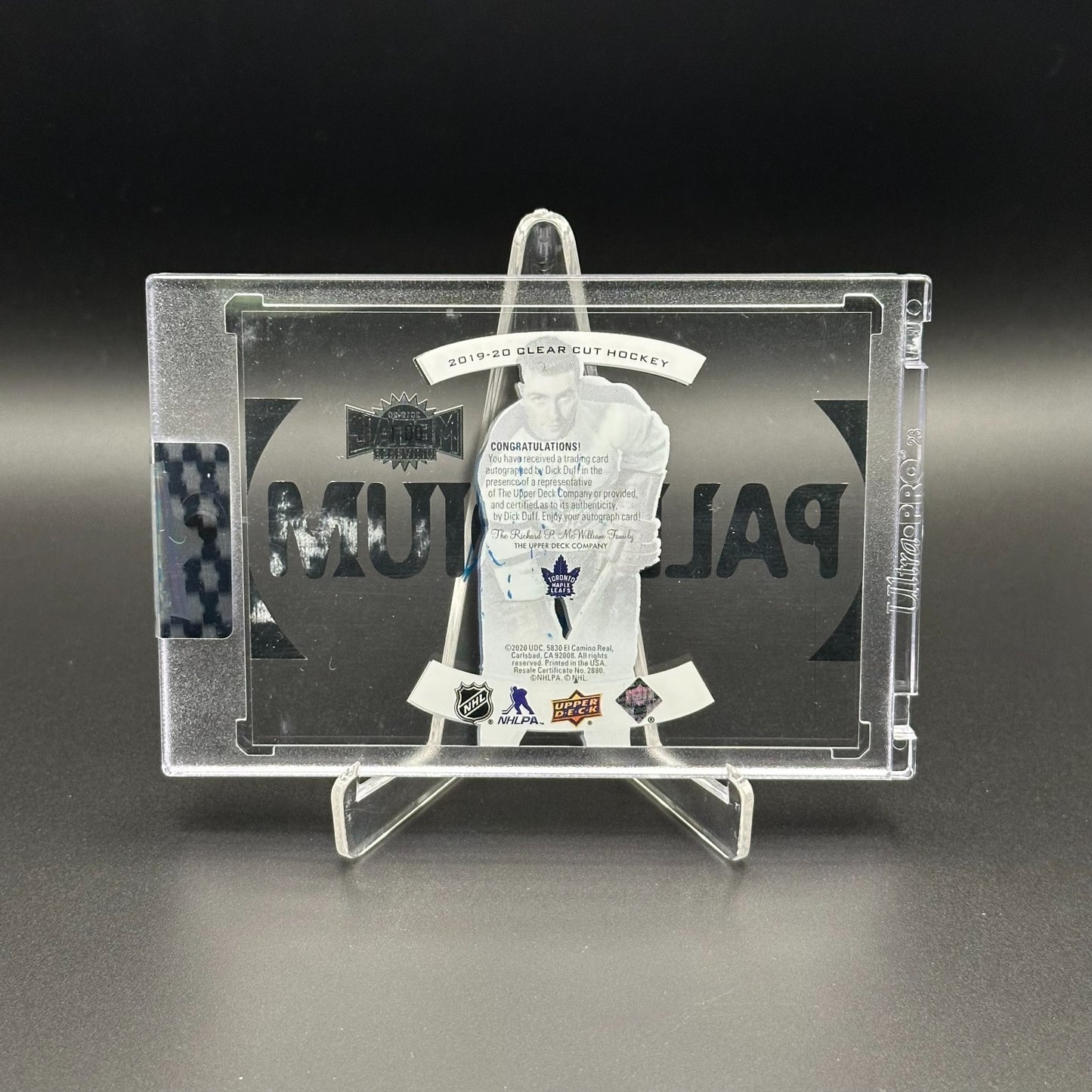 2019-20 UD Clear cut DICK DUFF #T-DD Palladium AUTO HOF - Toronto Maple Leafs