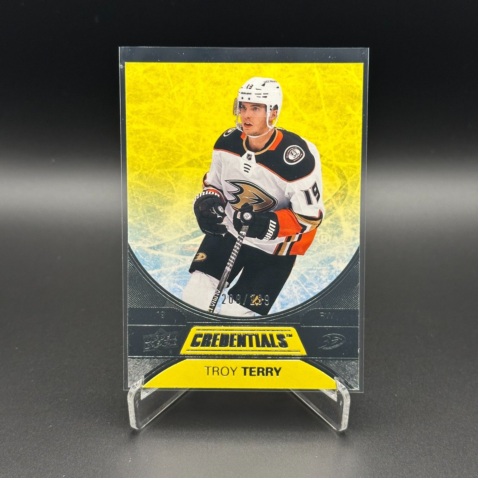 2021-22 UD Credentials TROY TERRY #42 Yellow parallel /249 - Anaheim Ducks