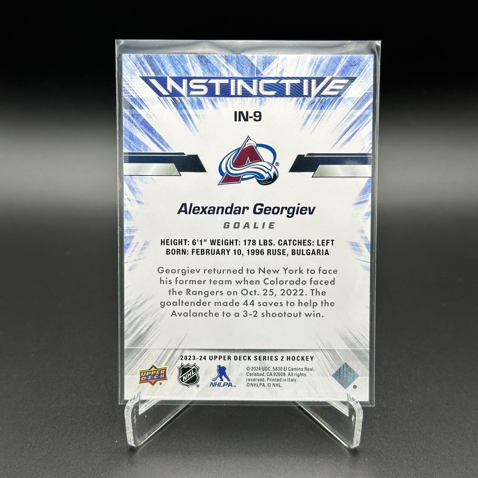 2023-24 UD Series 2 ALEXANDAR GEORGIEV #IN-9 Instinctive - Colorado Avalanche