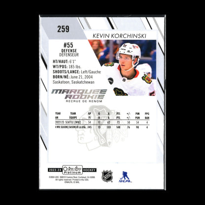2023-24 OPC Platinum KEVIN KORCHINSKI #259 Marquee rookie RC Chicago Blackhawks