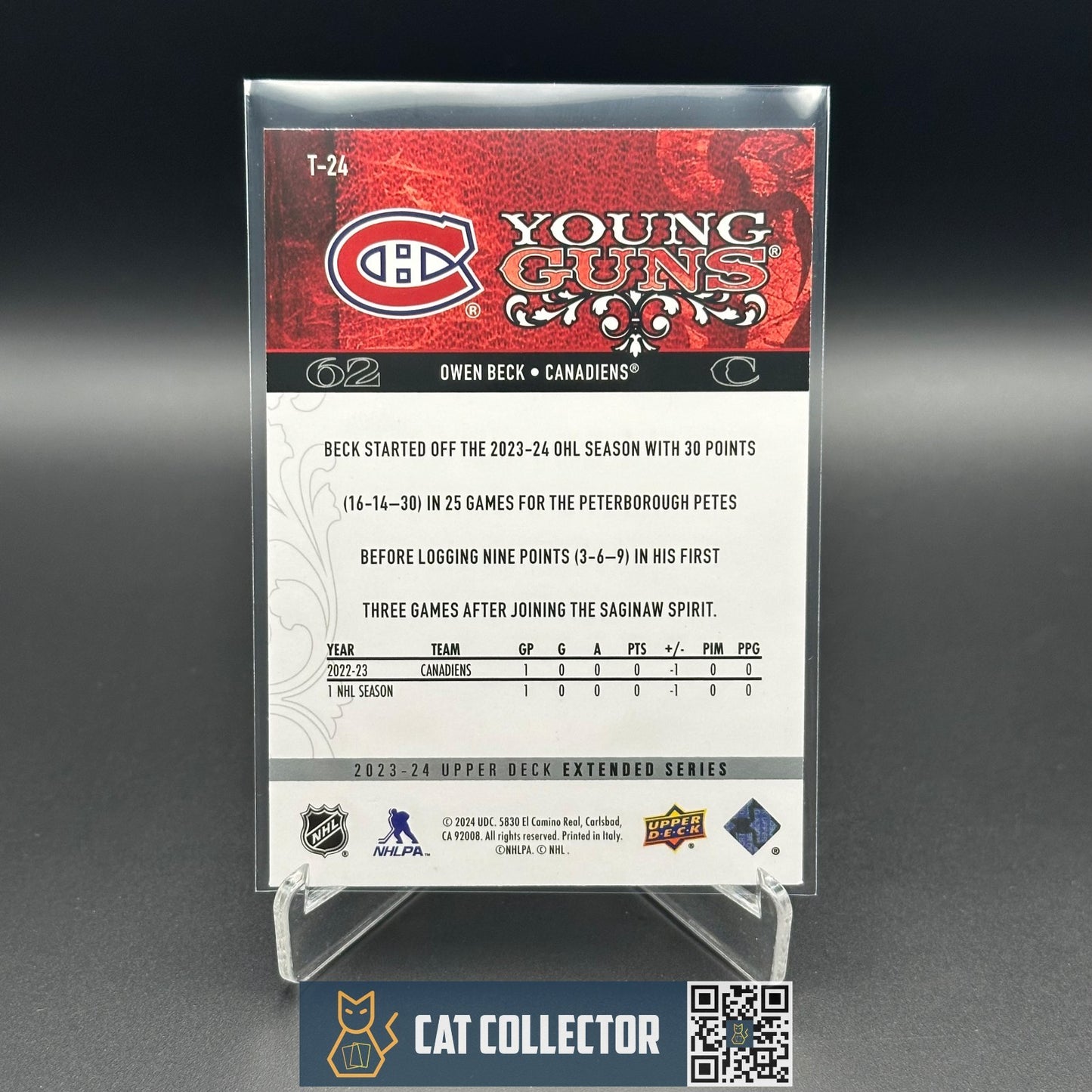 2023-24 UD Extended series OWEN BECK #T-24 Retro Young guns Rookie RC