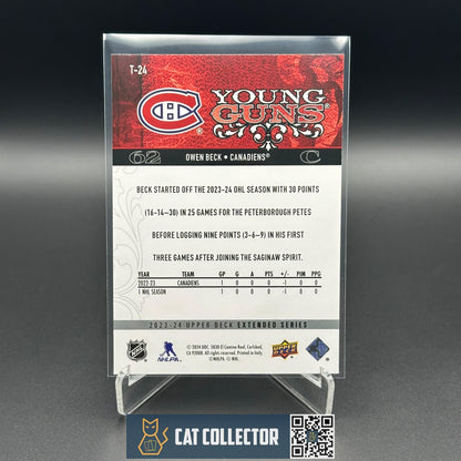 2023-24 UD Extended series OWEN BECK #T-24 Retro Young guns Rookie RC