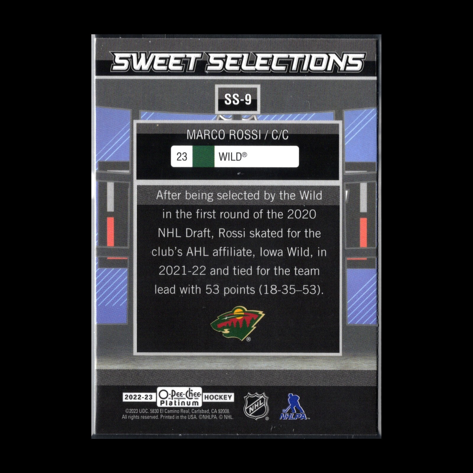 2022-23 O-Pee-Chee Platinum MARCO ROSSI #SS-9 Sweet Selections RC