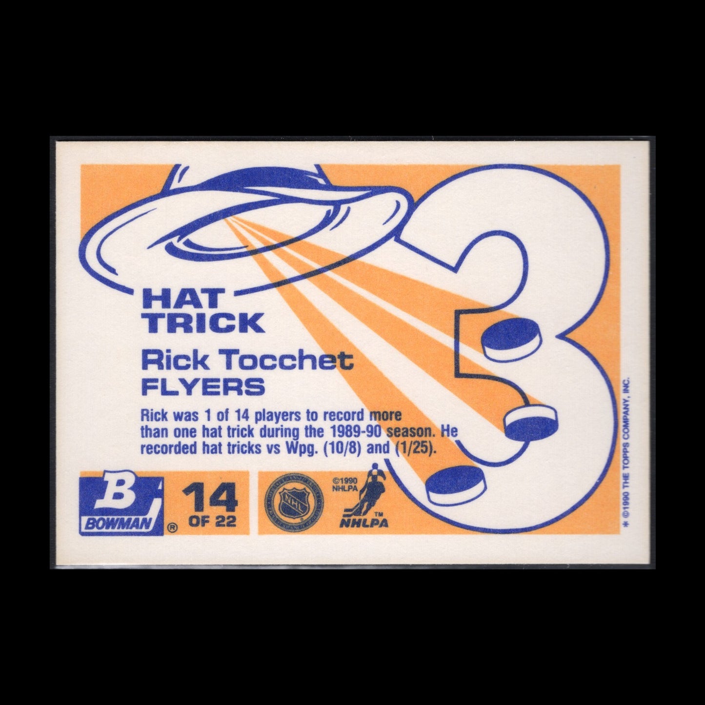 1990-91 Bowman Hockey Hat Tricks #14 RICK TOCCHET - Philadelphia Flyers