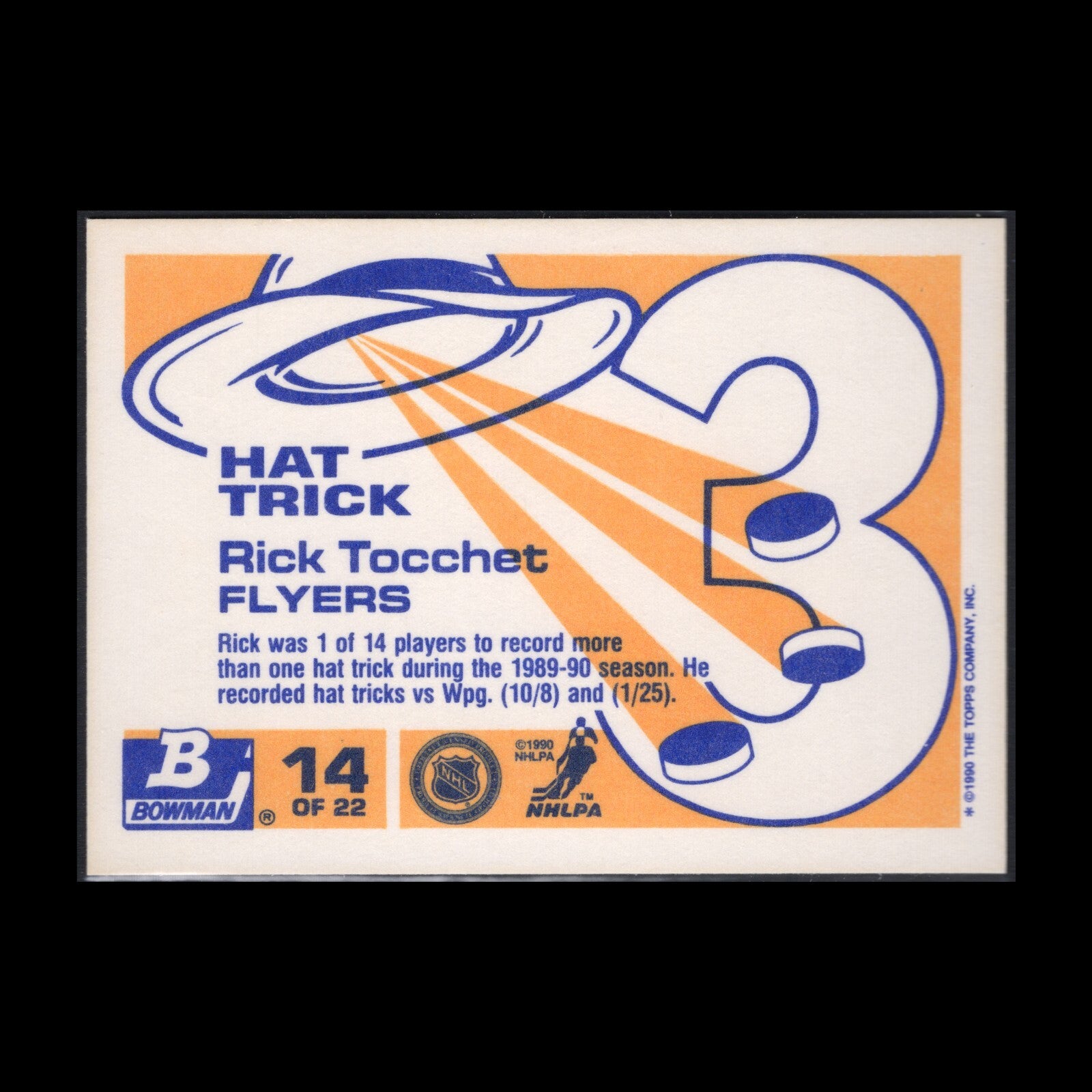 1990-91 Bowman Hockey Hat Tricks #14 RICK TOCCHET - Philadelphia Flyers