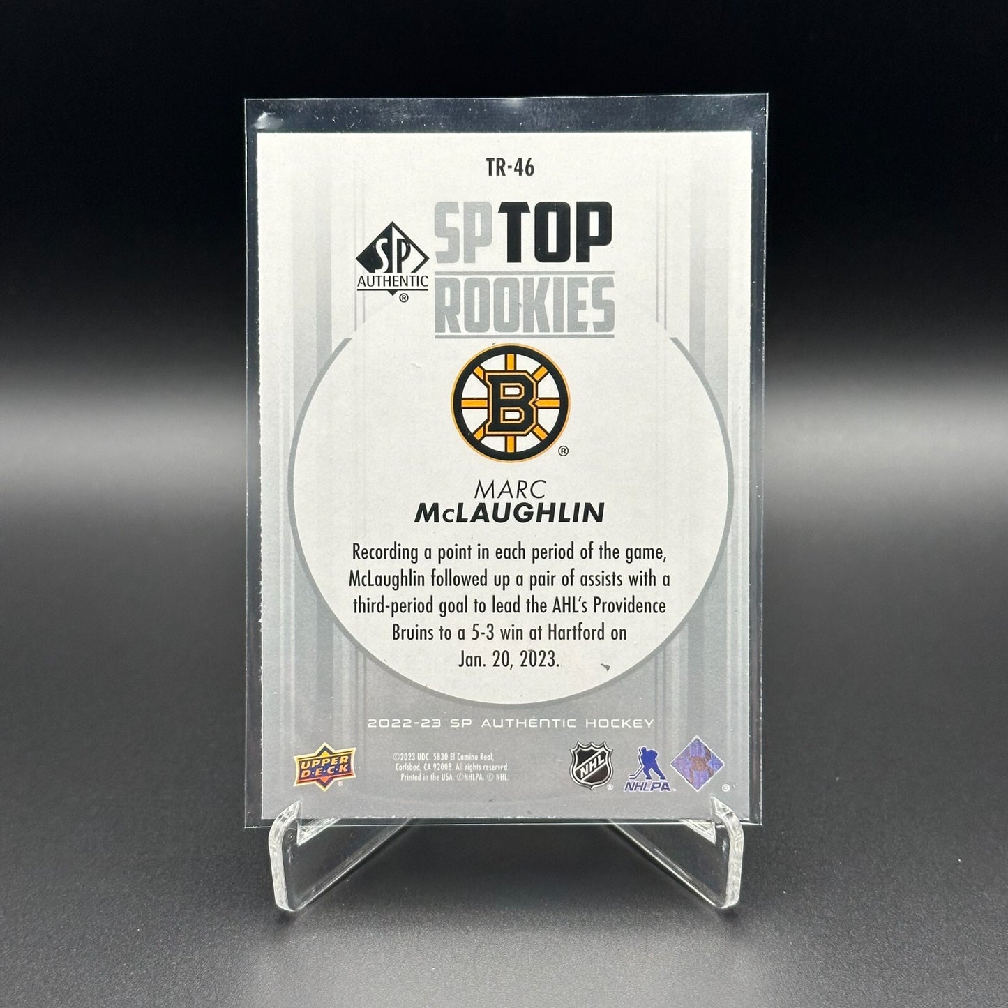 2022-23 UD SP Authentic MARC MCLAUGHLIN #TR-46 Top Rookies RC - Boston Bruins