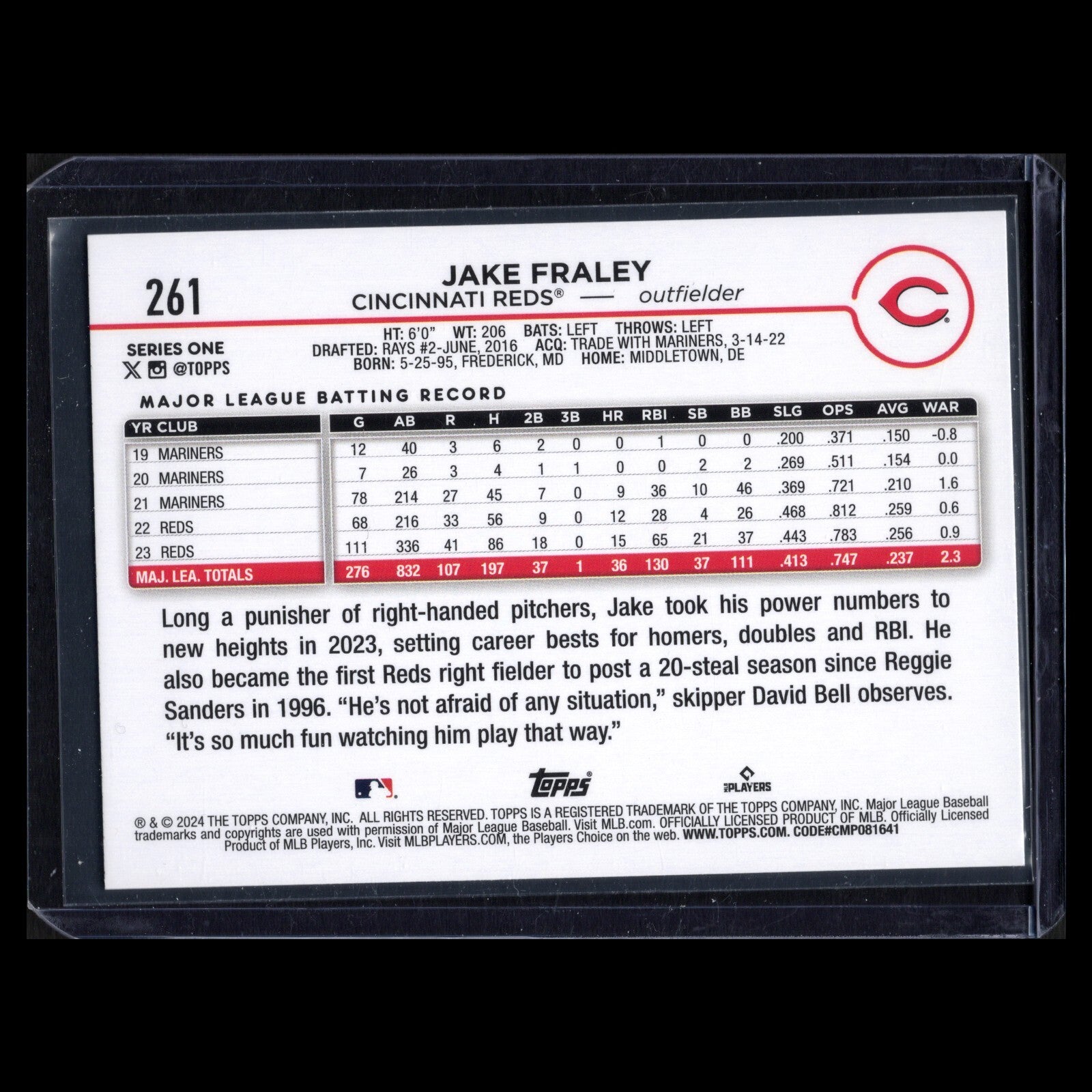 2024 Topps Series 1 JAKE FRALEY #261 Easter Holiday Foil - Cincinnati Reds