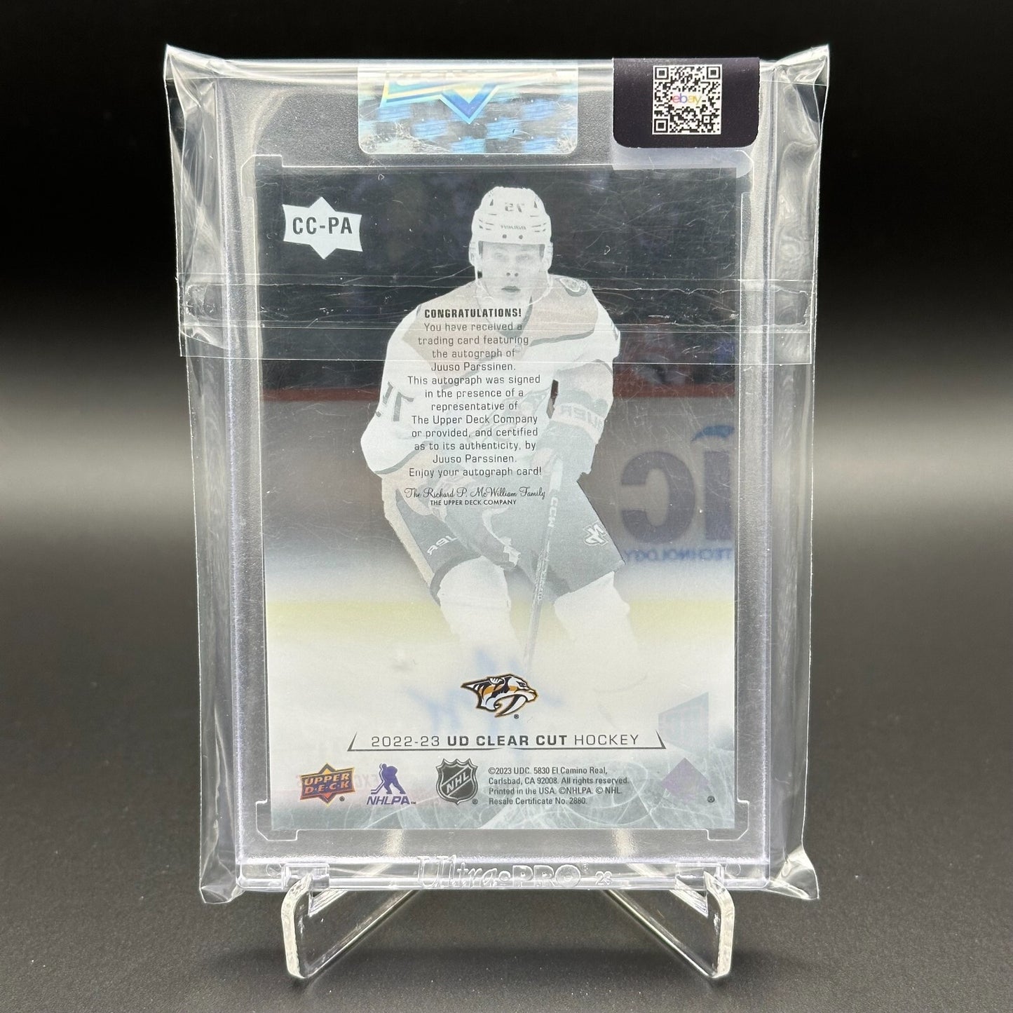 2022-23 UD Clear cut JUUSO PARSSINEN #CC-PA 56/65 Rookie AUTOGRAPH UD Exclusives