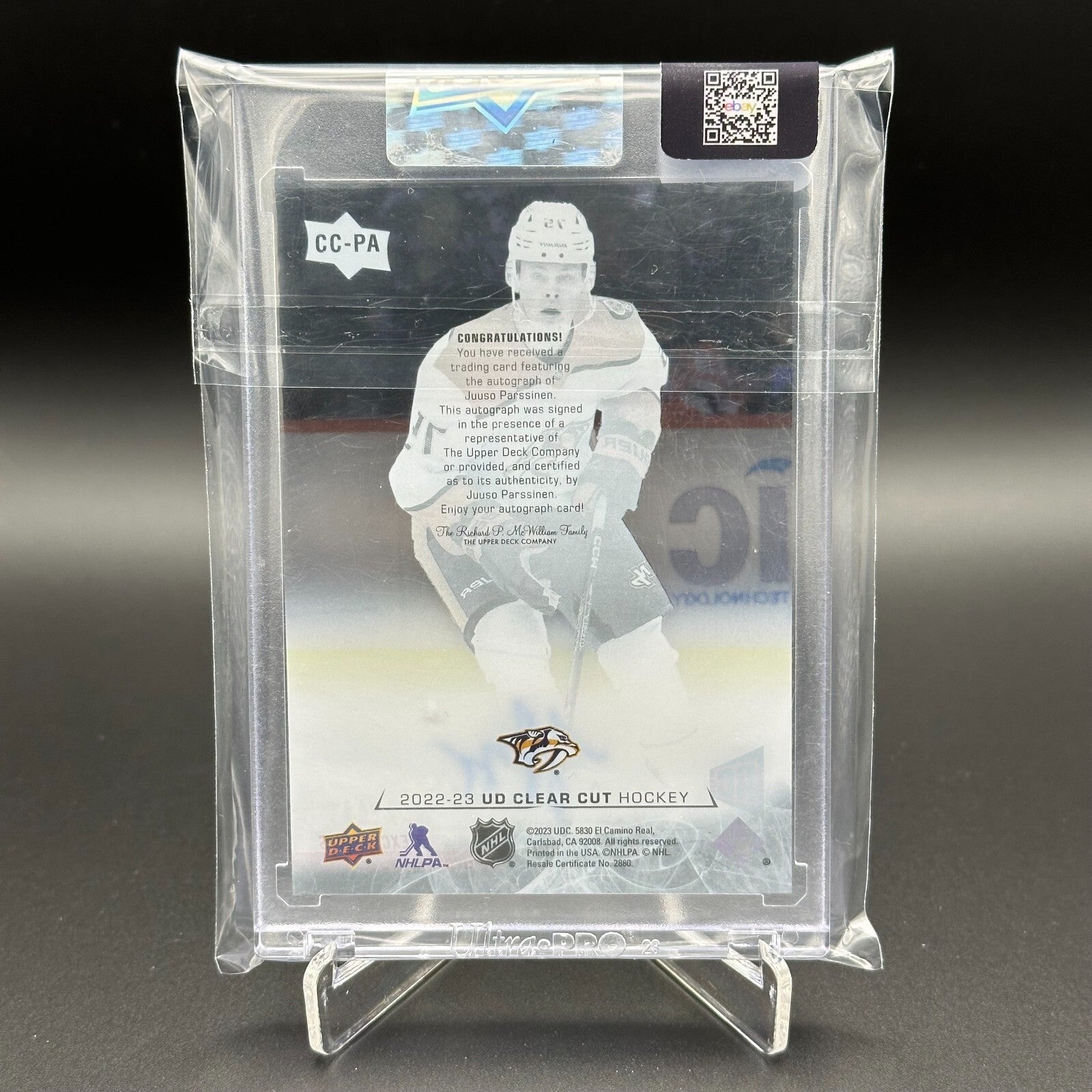 2022-23 UD Clear cut JUUSO PARSSINEN #CC-PA 56/65 Rookie AUTOGRAPH UD Exclusives