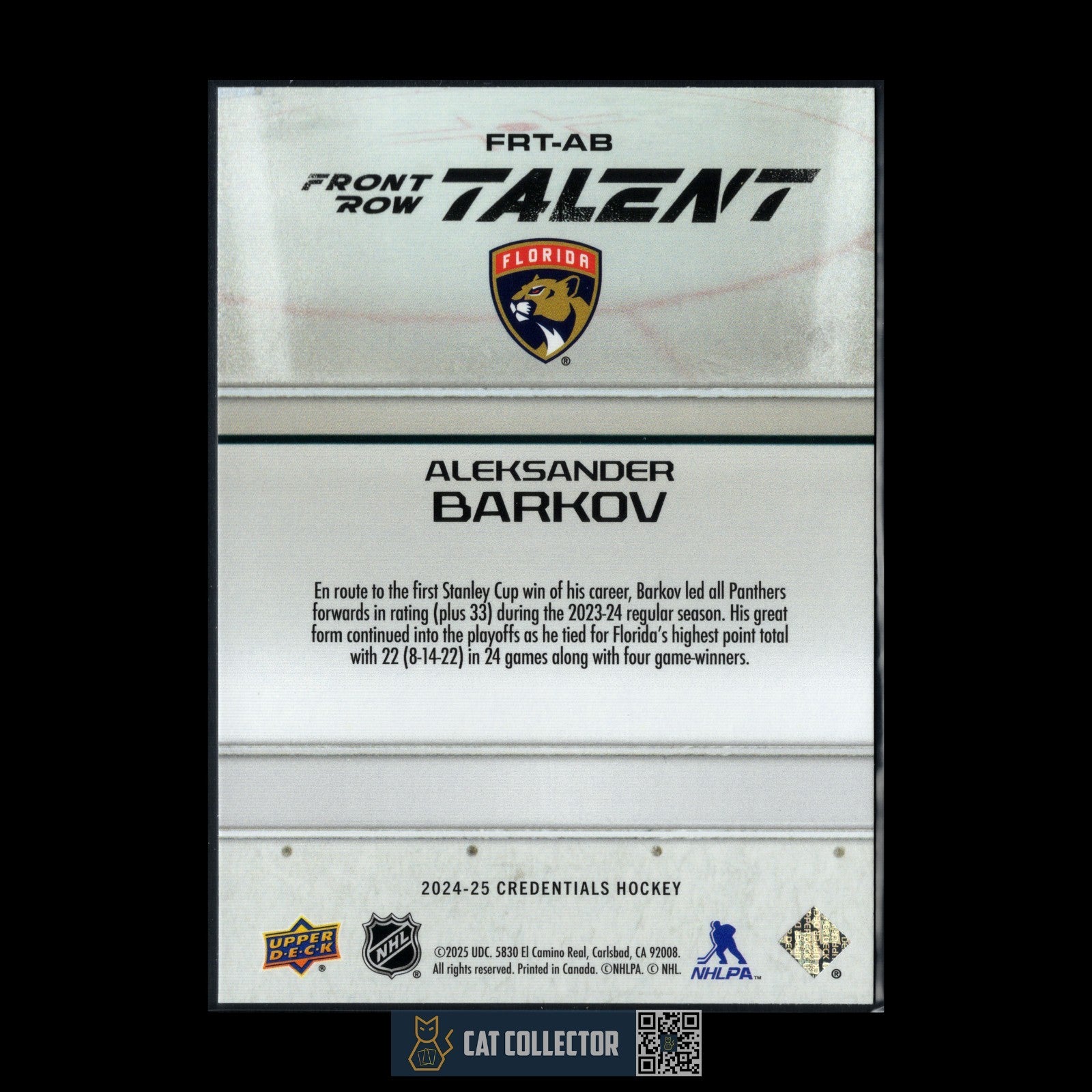 2024-25 UD Credentials ALEKSANDER BARKOV #FRT-AB Front Row Talent