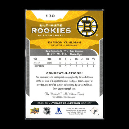 2019-20 UD Ultimate Collection KARSON KUHLMAN #130 Rookies Autographed /299