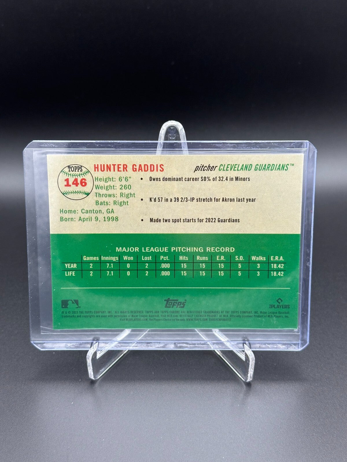 2023 Topps Chrome Platinum HUNTER GADDIS #146 Speckle Refractor RC /150