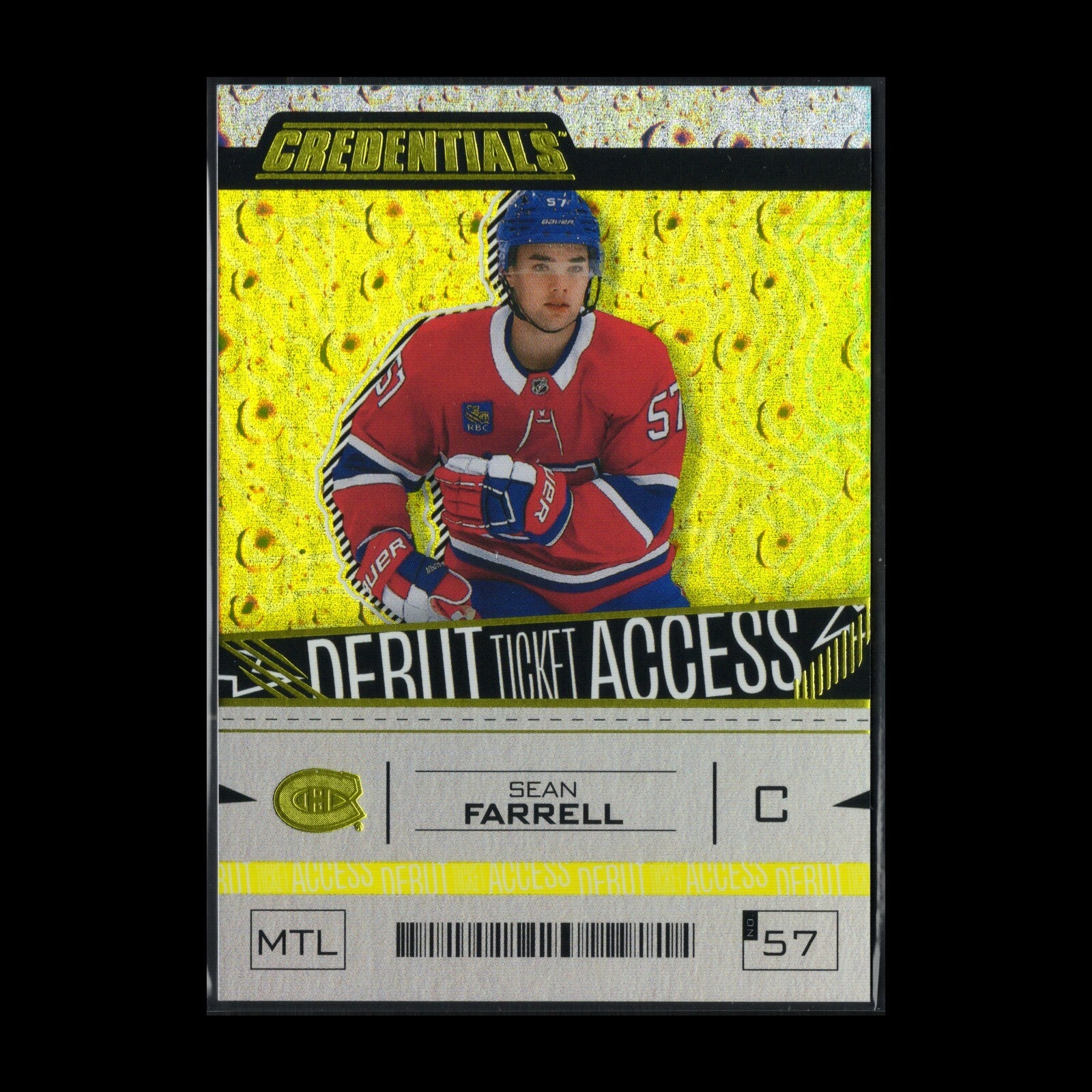 2023-24 UD Credentials SEAN FARRELL #170 Debut Ticket Access Yellow RC