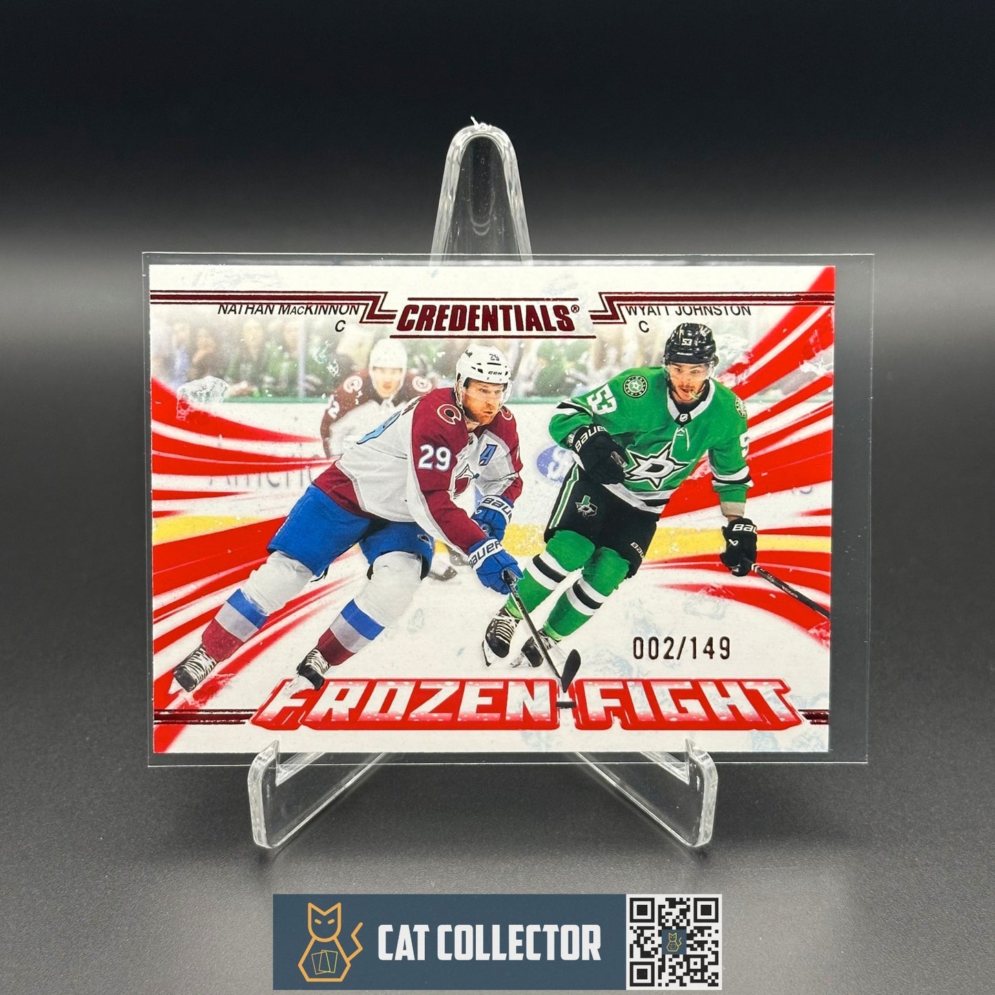 2024-25 UD Credentials N. MACKINNON / W. JOHNSTON #FF-JM Frozen Fight Red /199