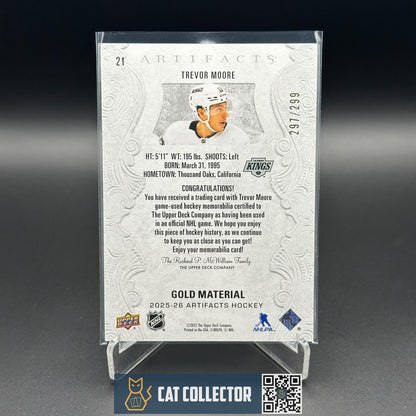 2025-26 UD Artifacts TREVOR MOORE #21 Gold Materials /299 Jersey