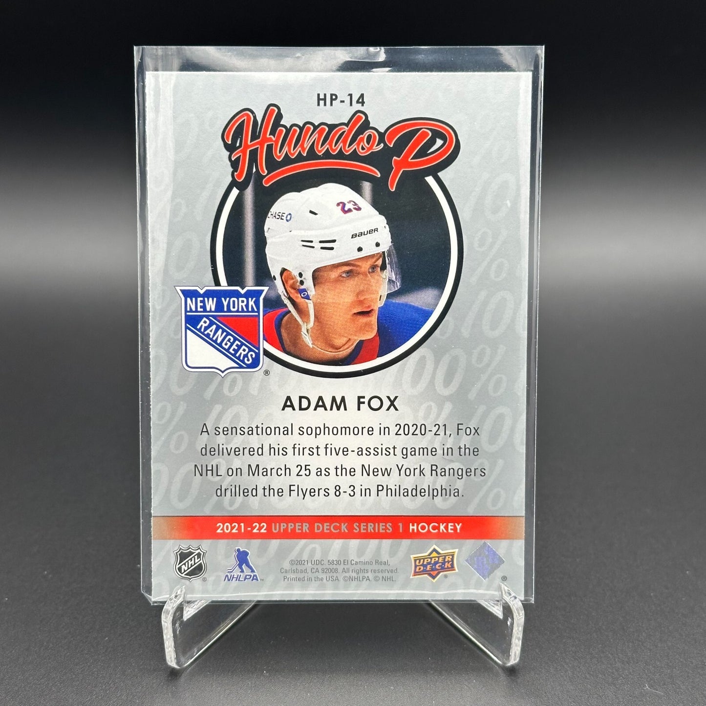 2021-22 UD Series 1 ADAM FOX #HP-14 Hundo P - New York Rangers