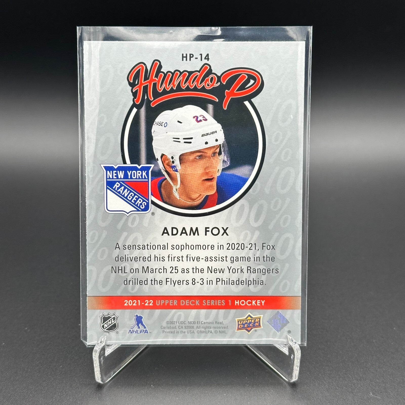 2021-22 UD Series 1 ADAM FOX #HP-14 Hundo P - New York Rangers