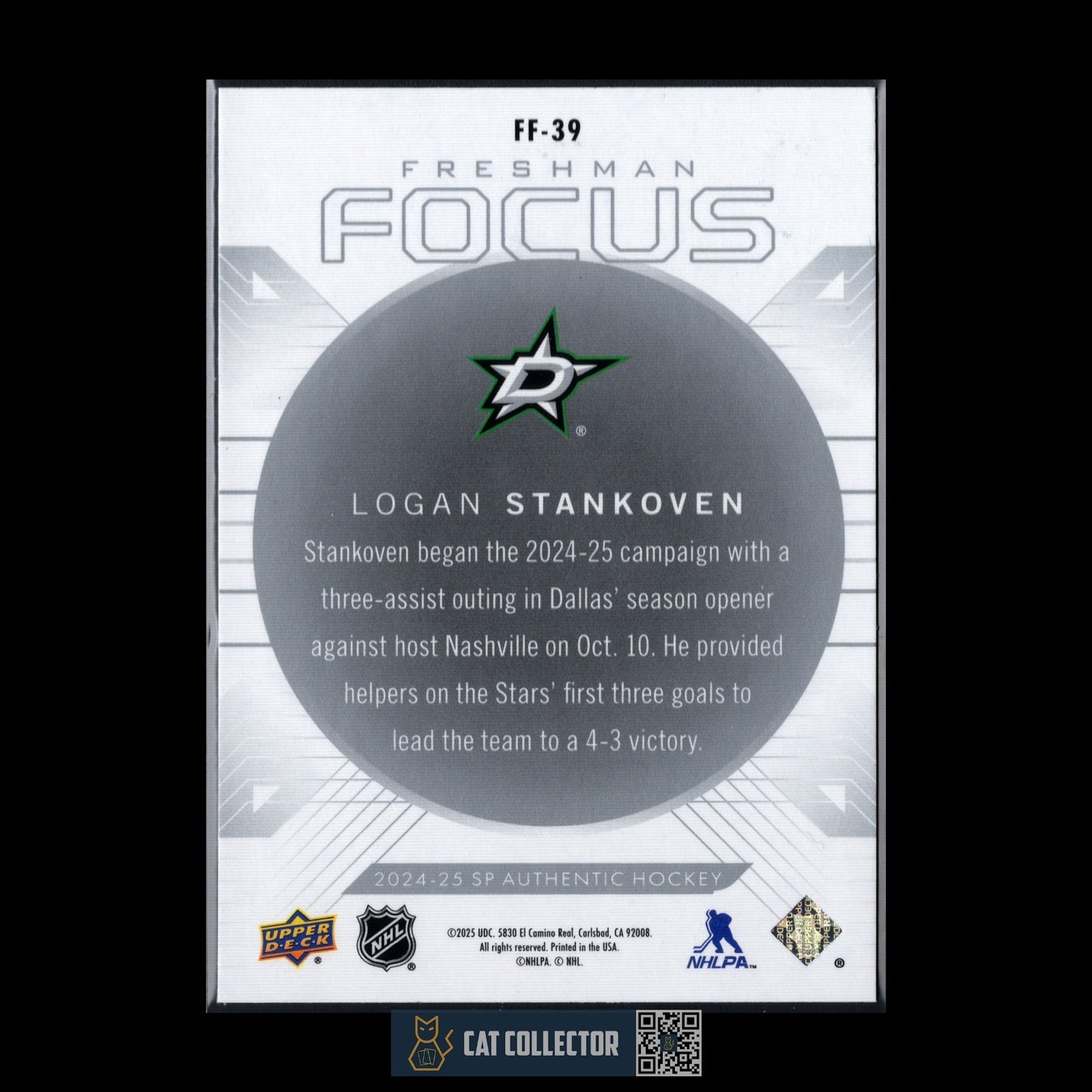2024-25 UD SP Authentic LOGAN STANKOVEN #FF-39 Freshman Focus