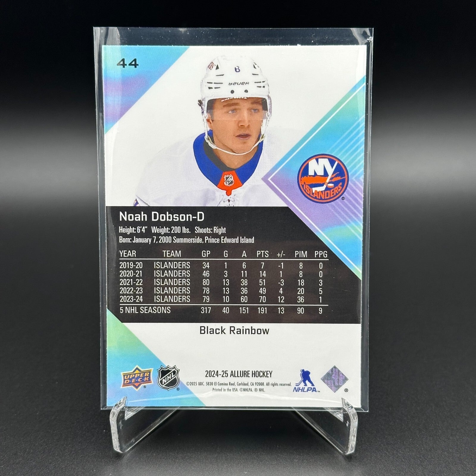 2024-25 UD Allure NOAH DOBSON #44 Black Rainbow - NY Islanders