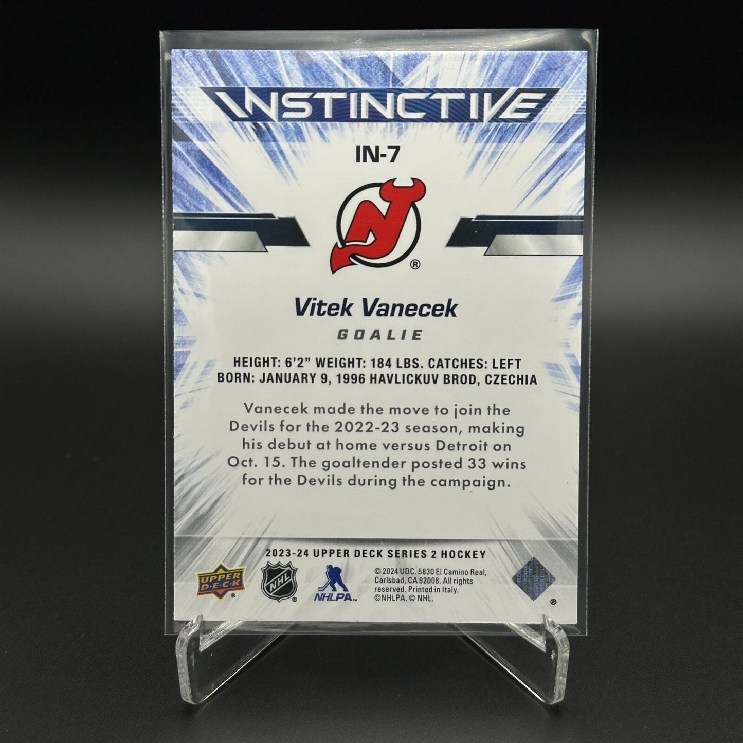2023-24 UD Series 2 VITEK VANECEK #IN-7 Instinctive - New Jersey Devils