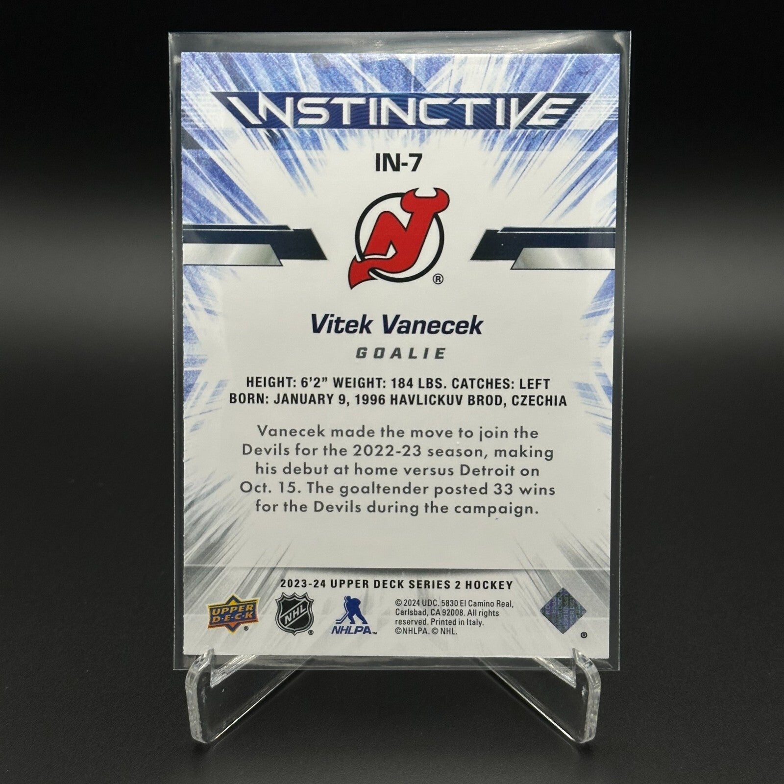 2023-24 UD Series 2 VITEK VANECEK #IN-7 Instinctive - New Jersey Devils